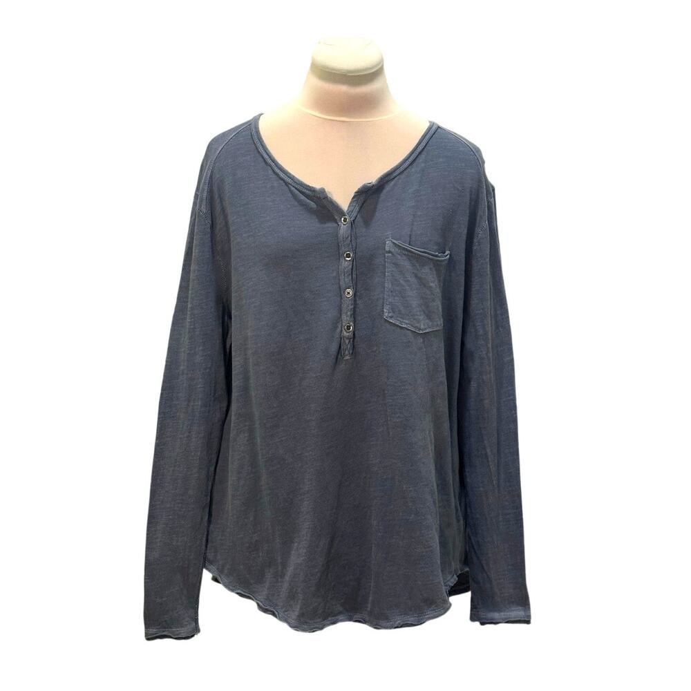 WE THE FREE People Mineral Blue Frontier Slub LS Henley Top XS Soft Cotton Comfy